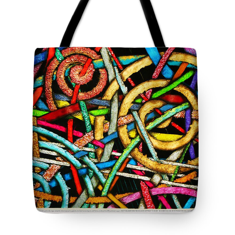 Abstract Tote Bag featuring the painting Particle Track Forty-four by Scott Wallin