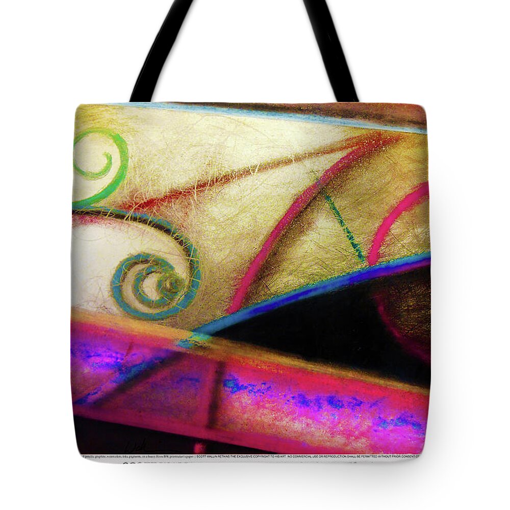 A Bright Tote Bag featuring the painting Particle Track Study Nine by Scott Wallin