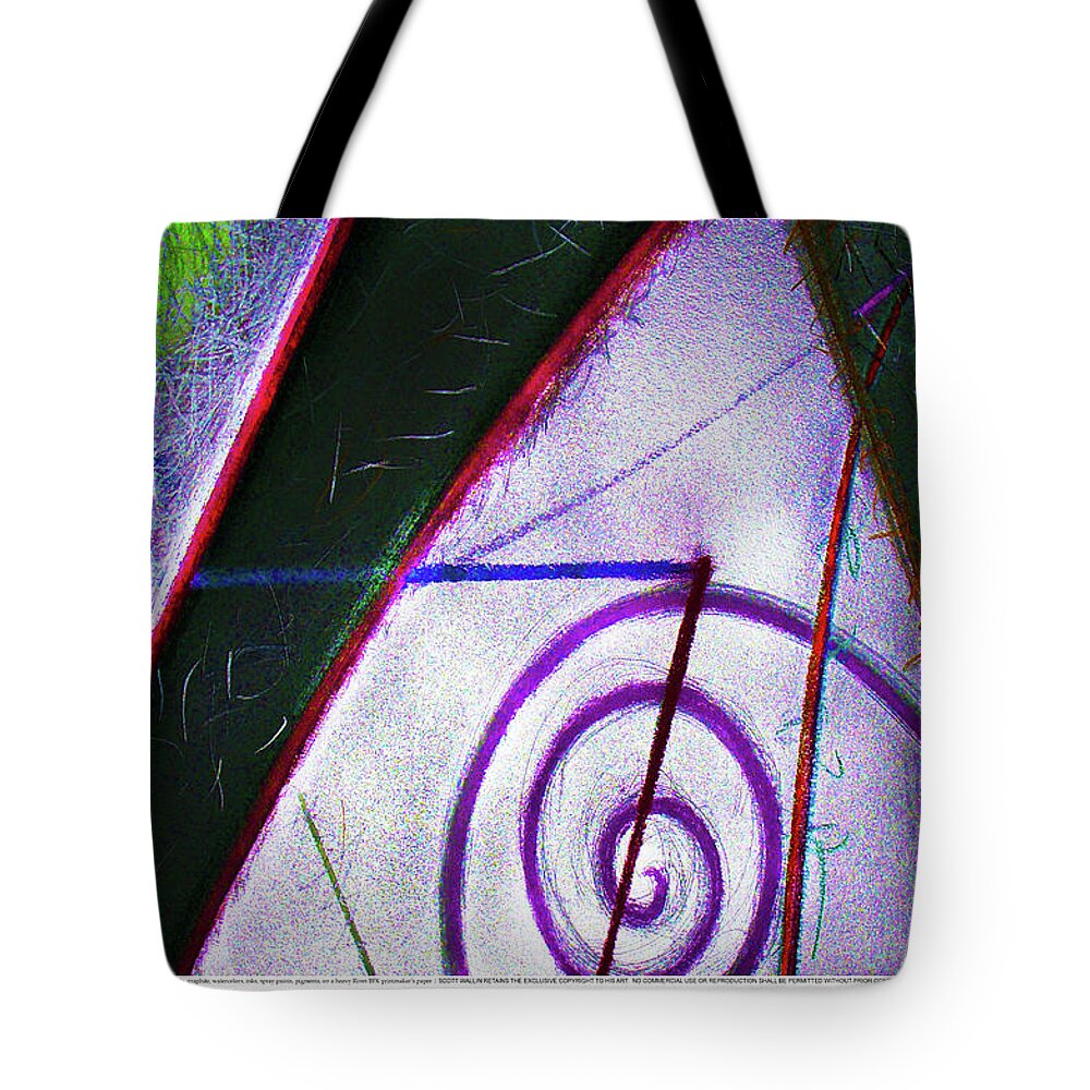 A Bright Tote Bag featuring the painting Particle Track Study Seven by Scott Wallin