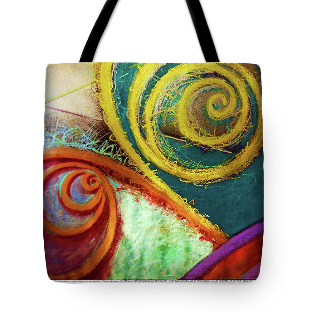 A Bright Tote Bag featuring the painting Particle Track Study Six by Scott Wallin