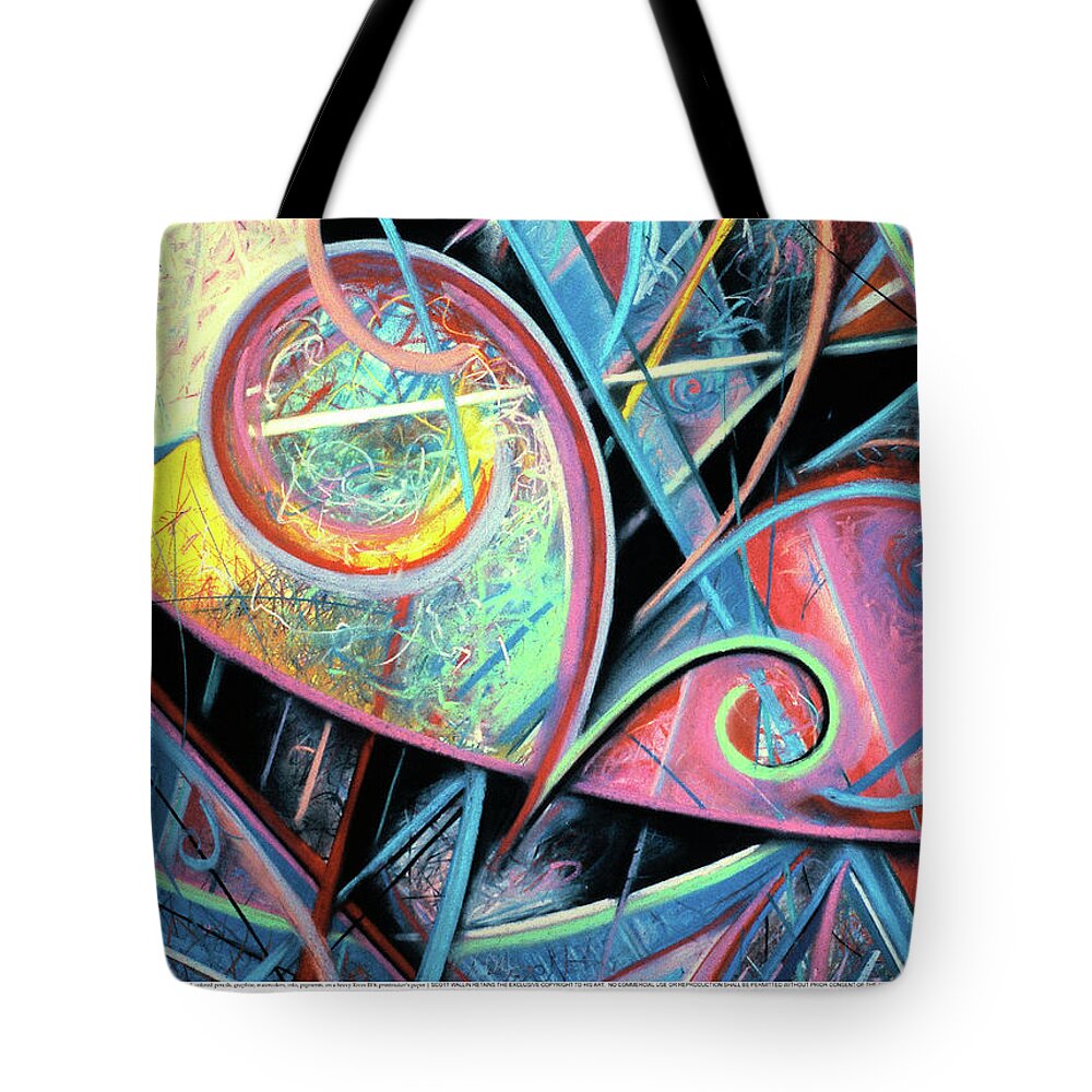 A Bright Tote Bag featuring the painting Particle Track Study Twenty-four by Scott Wallin