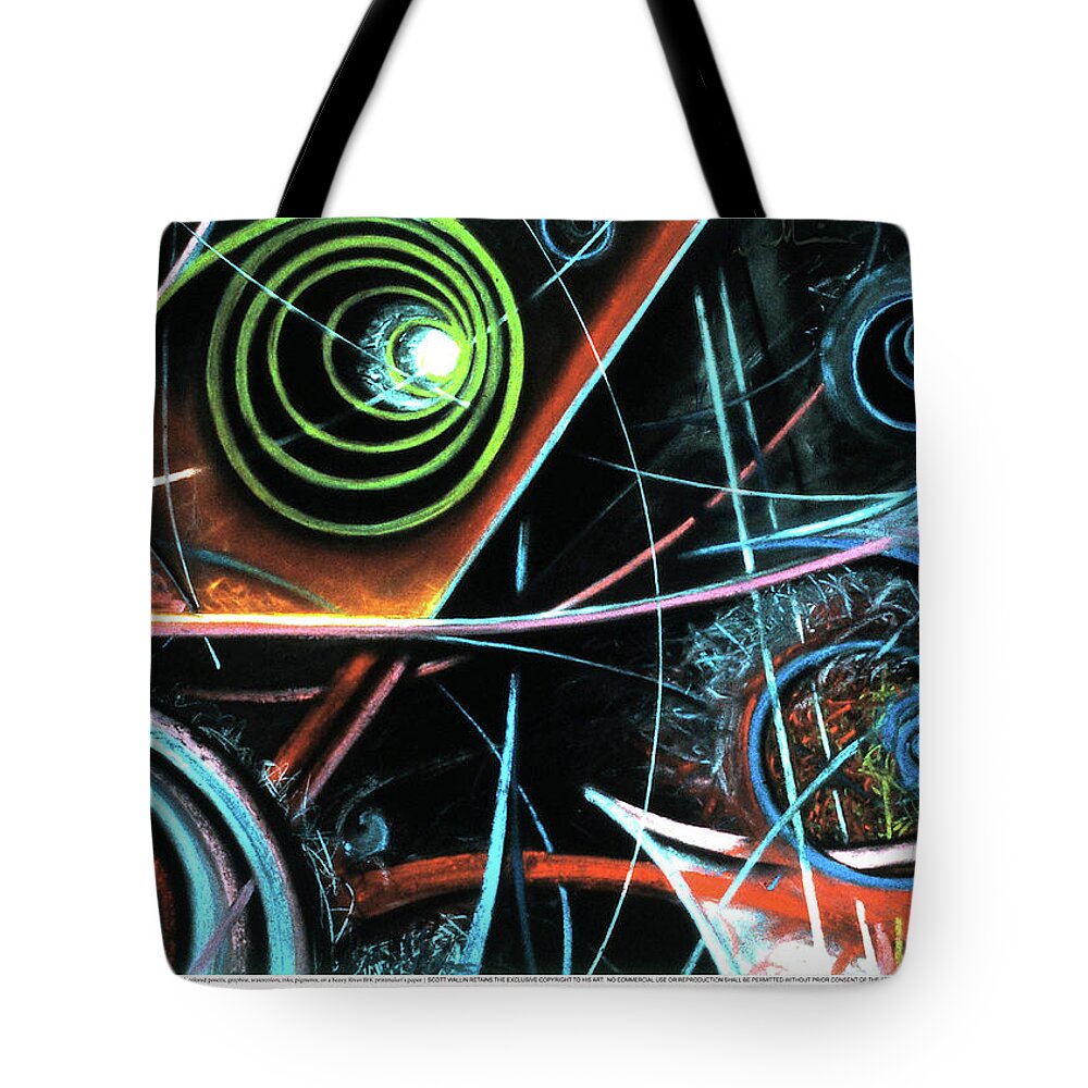 A Bright Tote Bag featuring the painting Particle Track Study Twenty-two by Scott Wallin