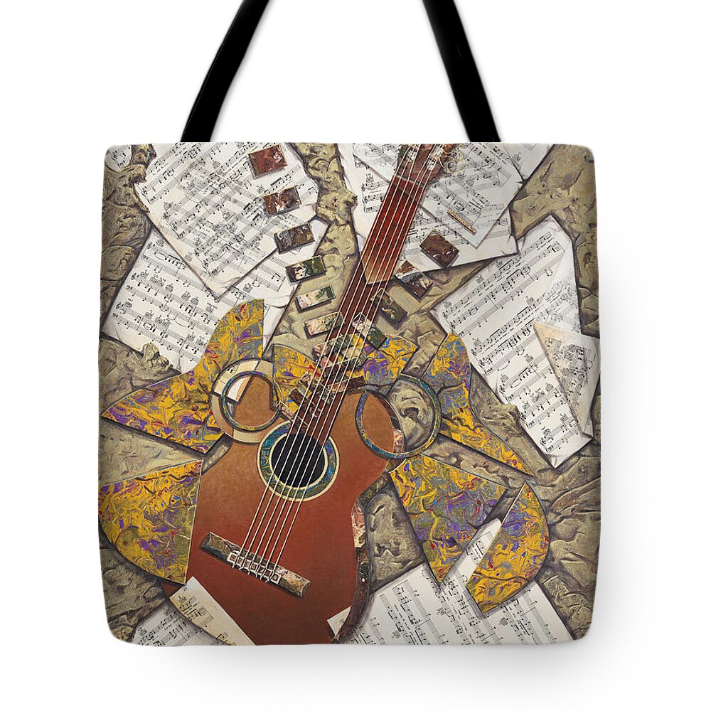 Collage Tote Bag featuring the painting Partituras by Ricardo Chavez-Mendez