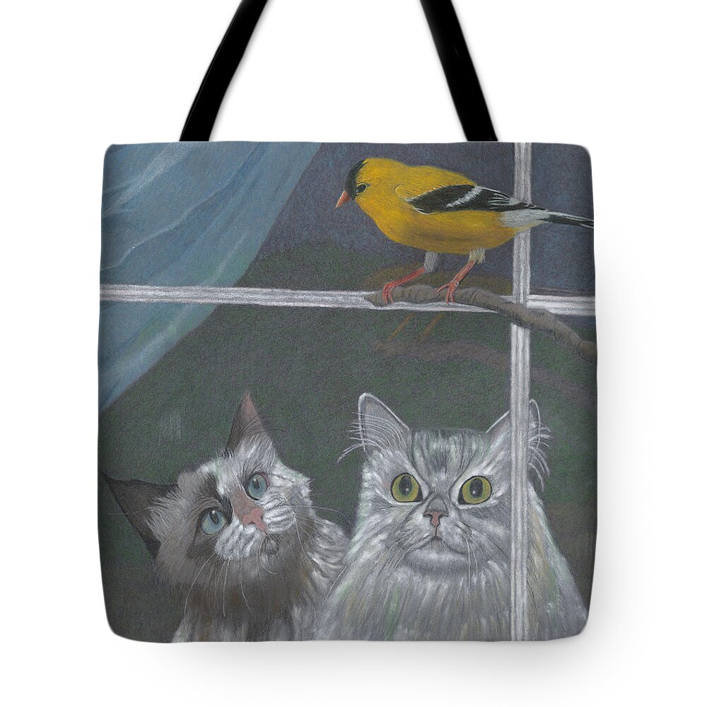 Cat Tote Bag featuring the drawing Partners In Crime by Arlene Crafton