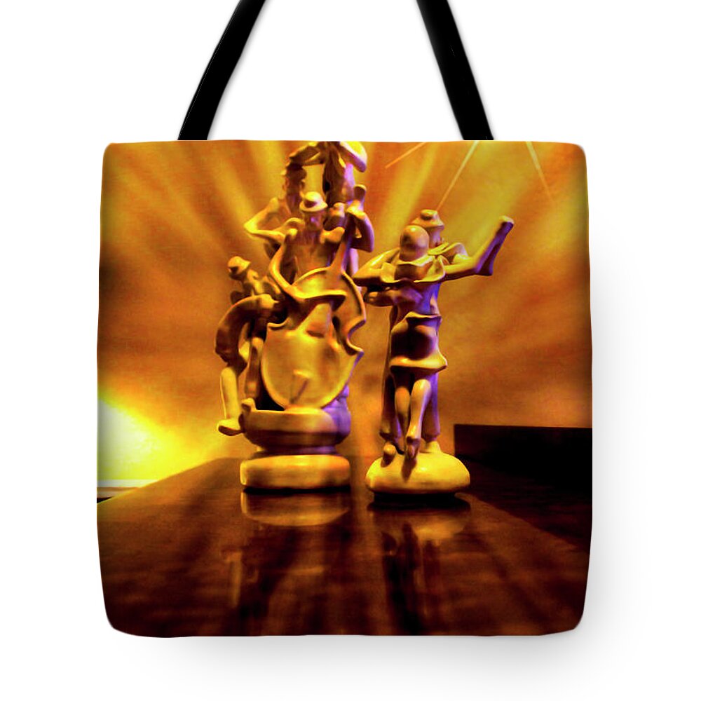 Statue Tote Bag featuring the photograph Party Time at Joes' by Al Bourassa