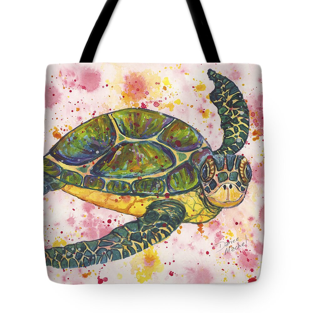 Darice Tote Bag featuring the painting Party Turtle by Darice Machel McGuire