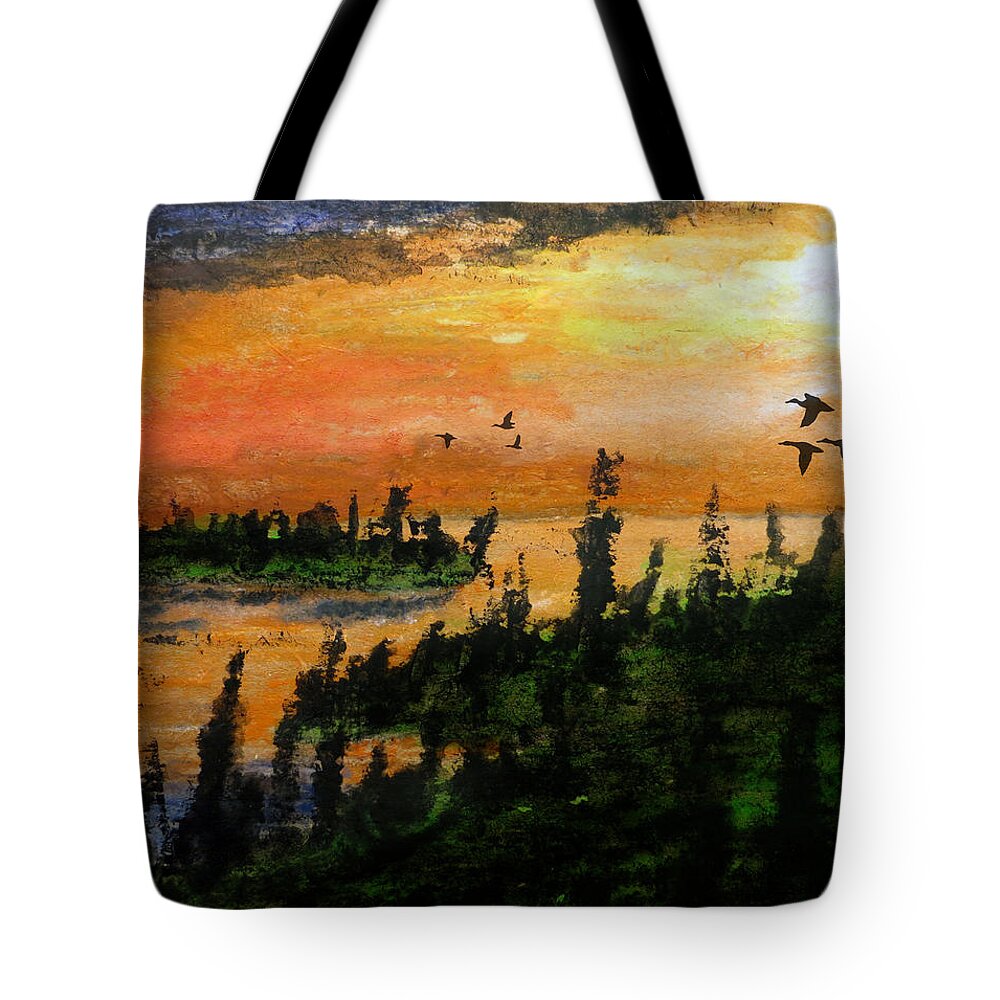 Woods Tote Bag featuring the painting Passing the Rugged Shore by R Kyllo