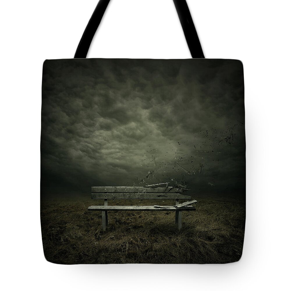 Bench Tote Bag featuring the digital art Passing by Zoltan Toth