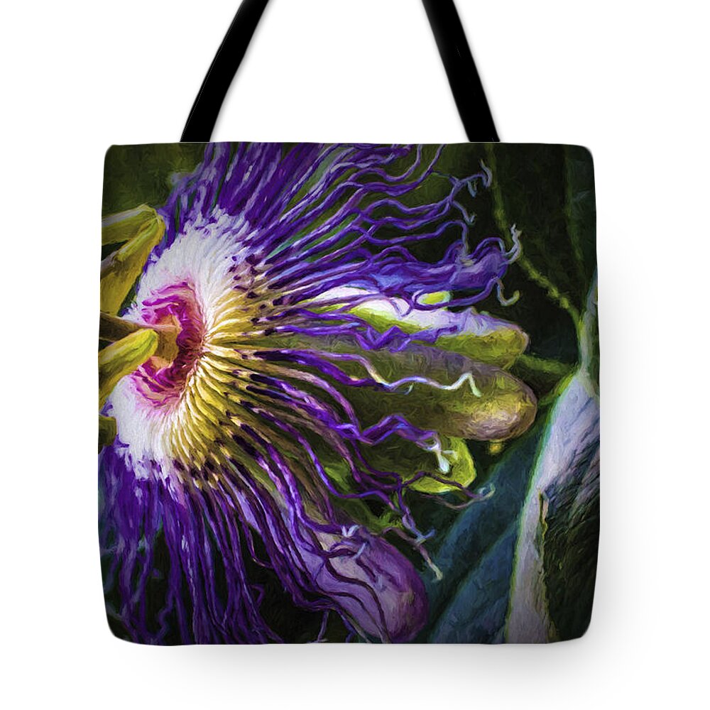 Passion Flower Tote Bag featuring the painting Passion Flower Profile by Barry Jones