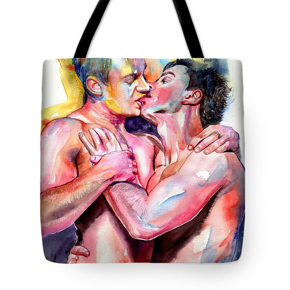 Love Tote Bag featuring the painting Passionate Kiss watercolor by Suzann Sines