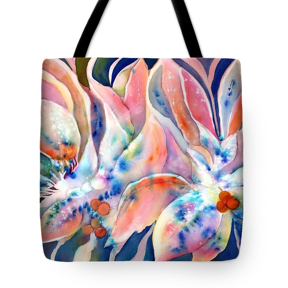Beautiful Flowers Tote Bag featuring the painting Pastel Lily Flowers by Sabina Von Arx