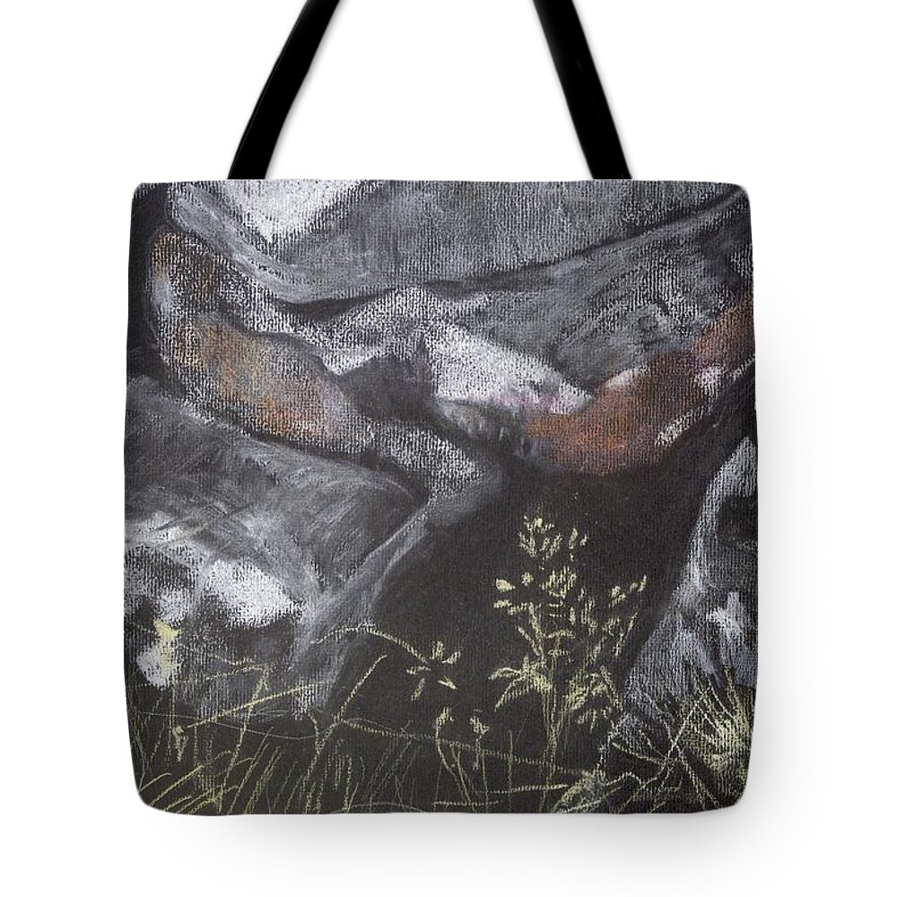  Tote Bag featuring the painting Pastel Stones and Plants on Black by Kathleen Barnes