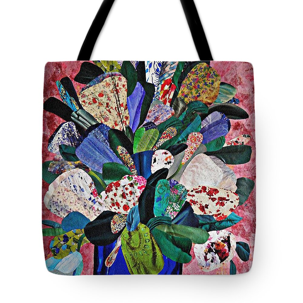 Floral Tote Bag featuring the mixed media Patchwork Bouquet by Sarah Loft
