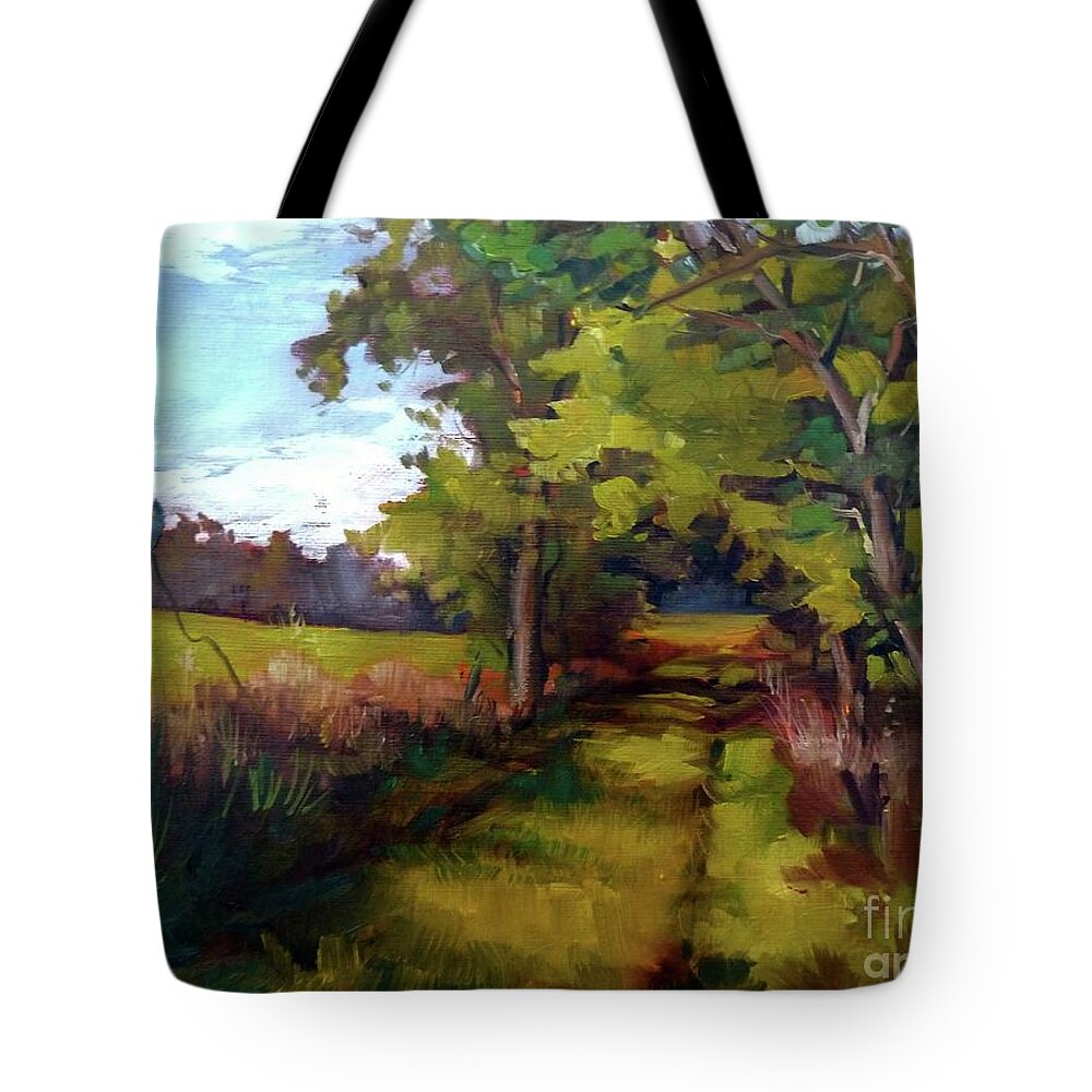 Trees Tote Bag featuring the painting Path Between Fields by K M Pawelec