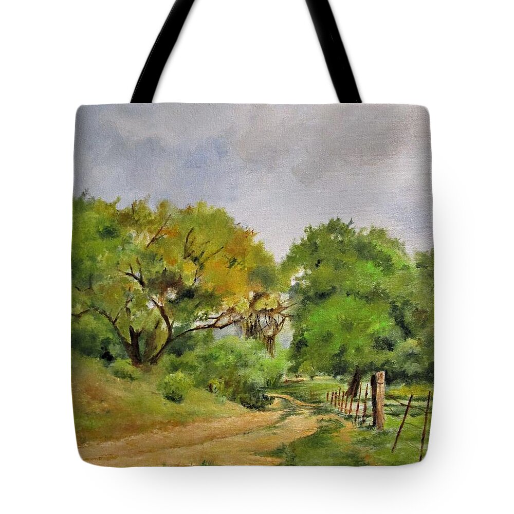 Barbara Moak Tote Bag featuring the painting Path to Lower Pasture by Barbara Moak