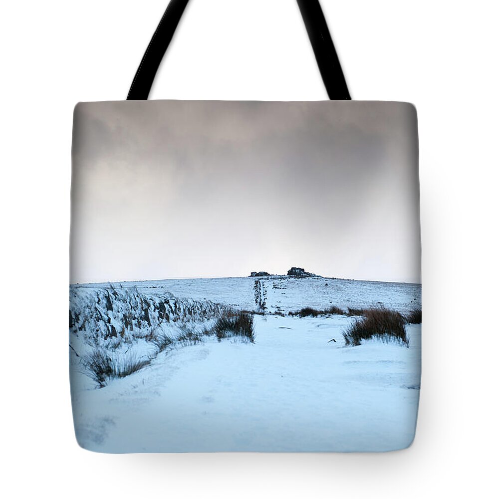 Snow Tote Bag featuring the photograph Path to South Hessary Tor ii by Helen Jackson