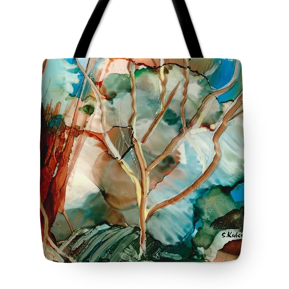Abstract Tote Bag featuring the painting Pathway by Susan Kubes