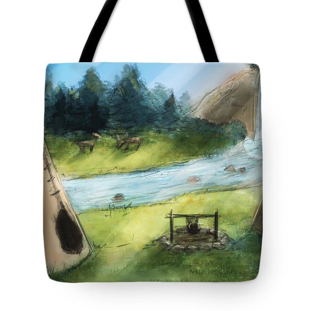 Camp Tote Bag featuring the painting Pathways - Campsite by Brandy Woods