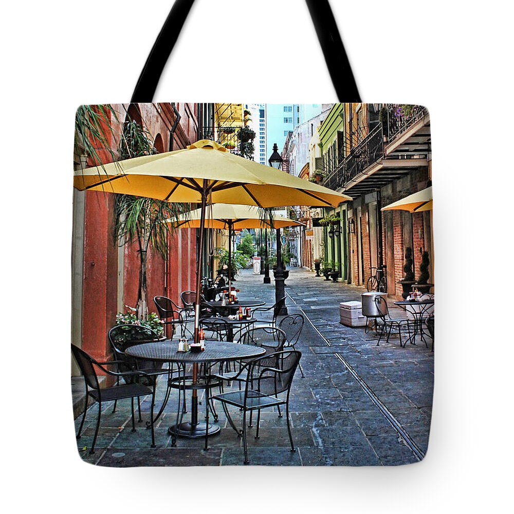 Patio Tote Bag featuring the photograph Patio Cafe in New Orleans by Judy Vincent