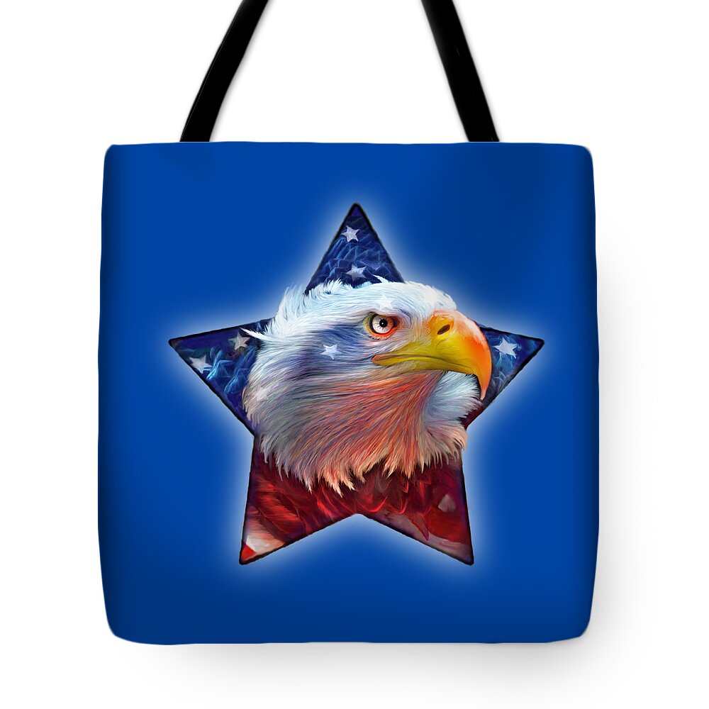 Eagle Tote Bag featuring the mixed media Patriotic Eagle Star by Carol Cavalaris