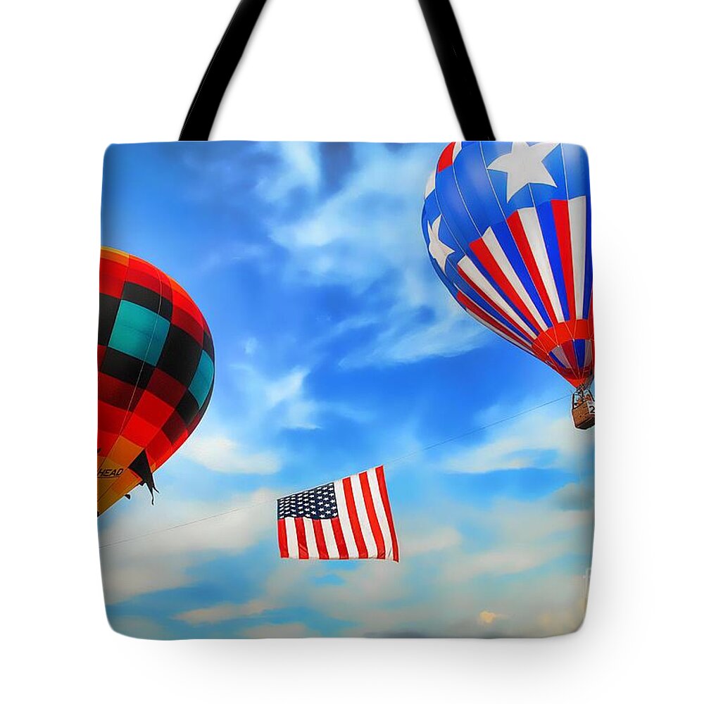 Hot Air Balloon Tote Bag featuring the photograph Patriotic Flight by Dyle  Warren