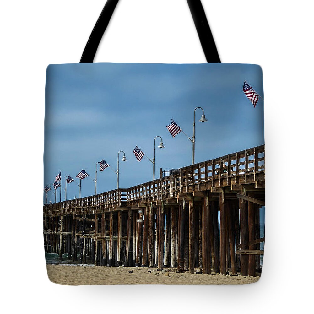 Ventura Tote Bag featuring the photograph Patriotic Pier by Pamela Newcomb