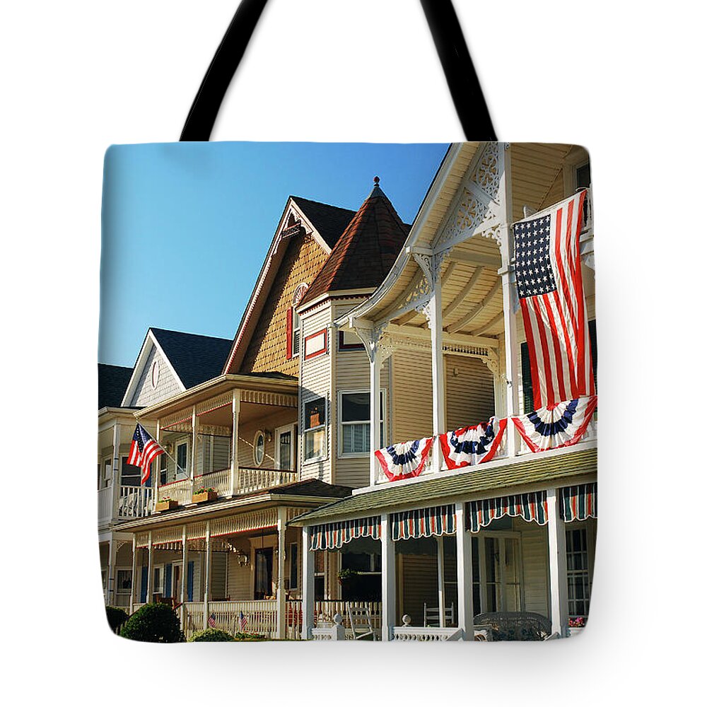 Ocean Grove Tote Bag featuring the photograph Patriotic Showing by James Kirkikis
