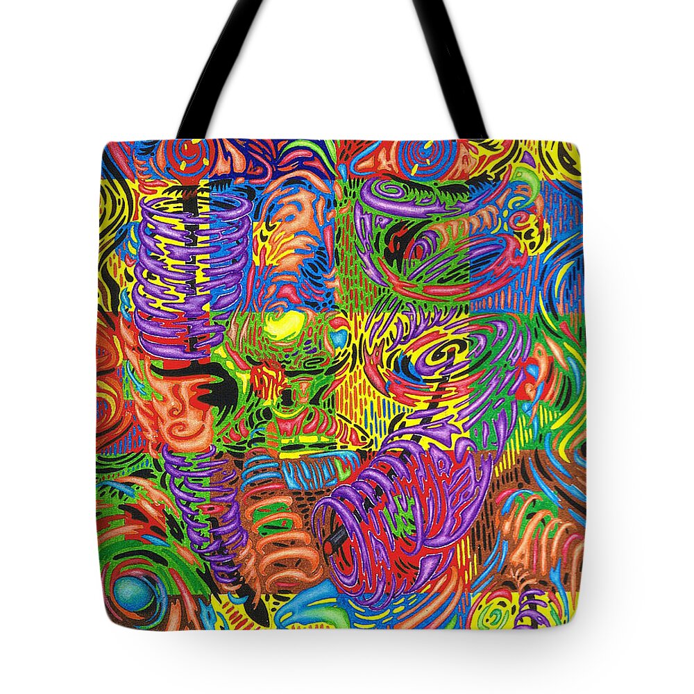 Color Tote Bag featuring the drawing Patterns of Personality by Justin Jenkins