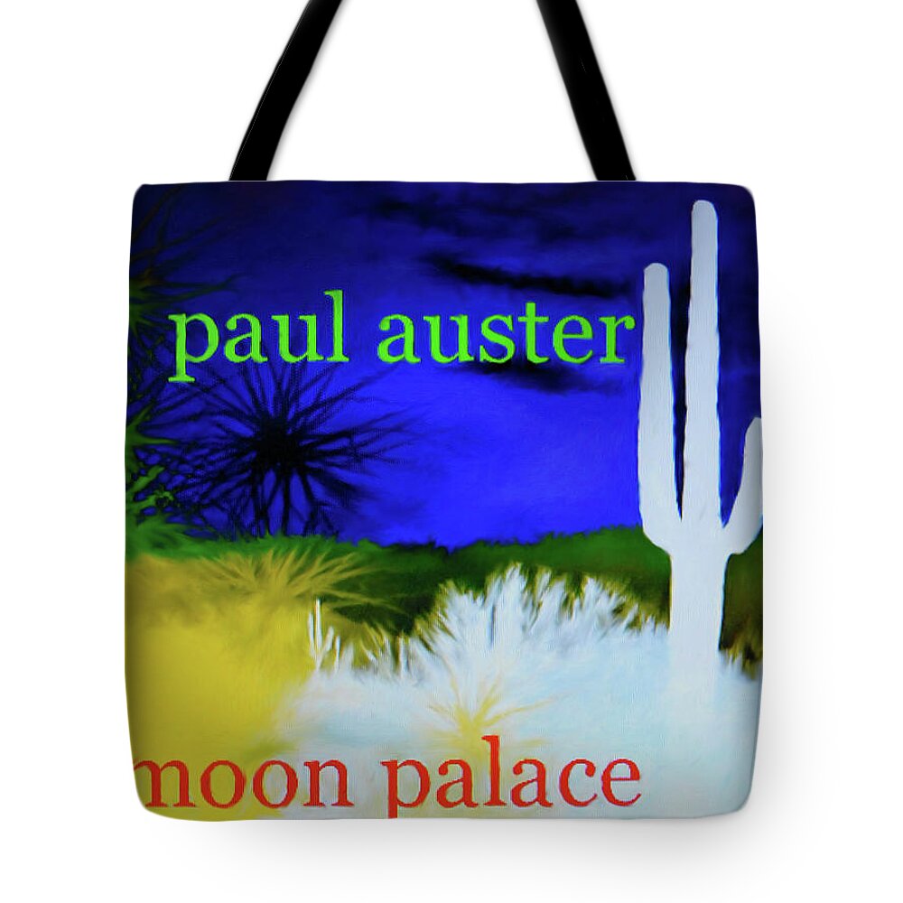 Paul Auster Tote Bag featuring the mixed media Paul Auster Poster Moon Palace by Paul Sutcliffe