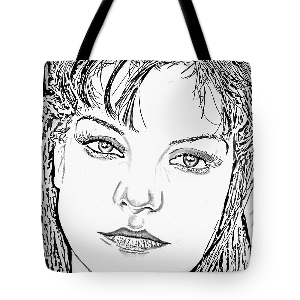 Pauley Tote Bag featuring the drawing Pauley Perrette by Bill Richards