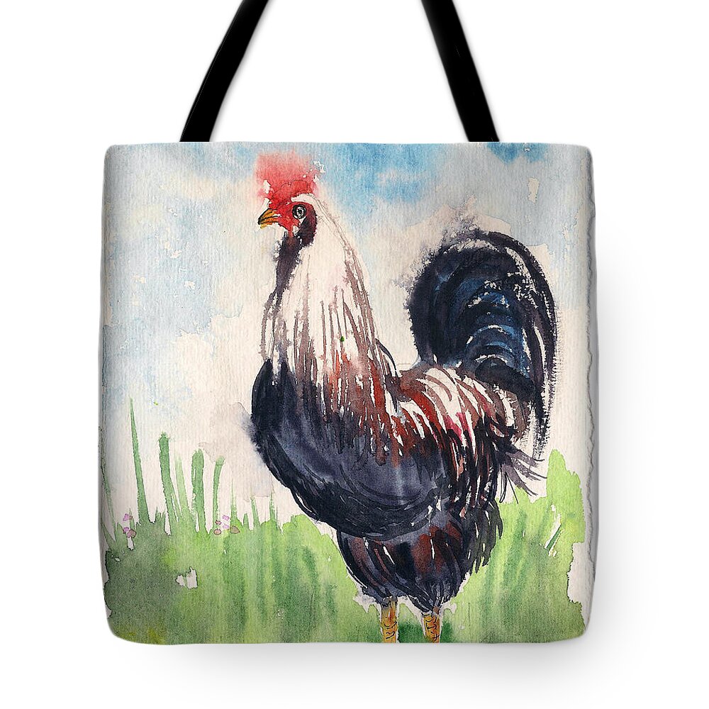 Rooster Tote Bag featuring the painting Paunchy rooster by Asha Sudhaker Shenoy