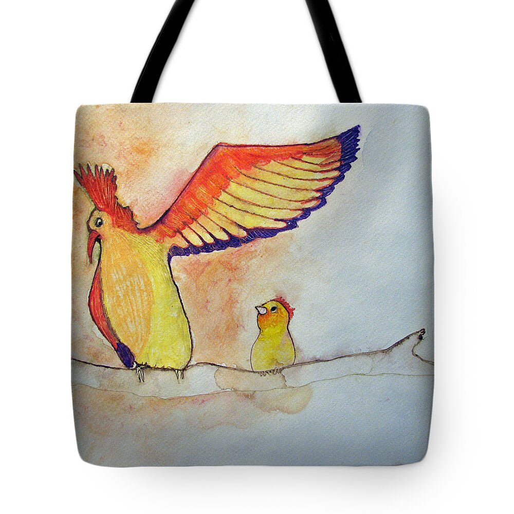 Birds Tote Bag featuring the painting Pay Attention Kid by Patricia Arroyo