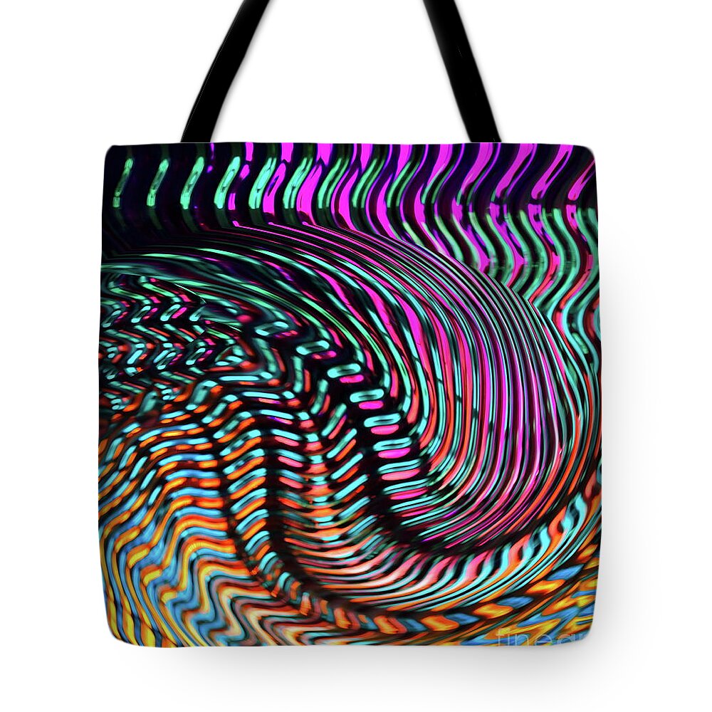 Colored Ripples Curl And Sweep Forward In A Wave Of Contemporary Vibrant Dramatic Imagery Tote Bag featuring the painting PDM by Priscilla Batzell Expressionist Art Studio Gallery