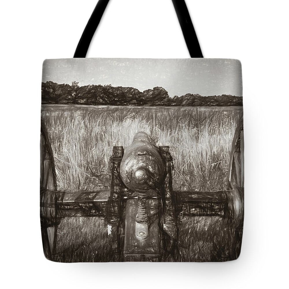 Battlefield Tote Bag featuring the photograph Pea Ridge Sketch 3 Sepia by James Barber