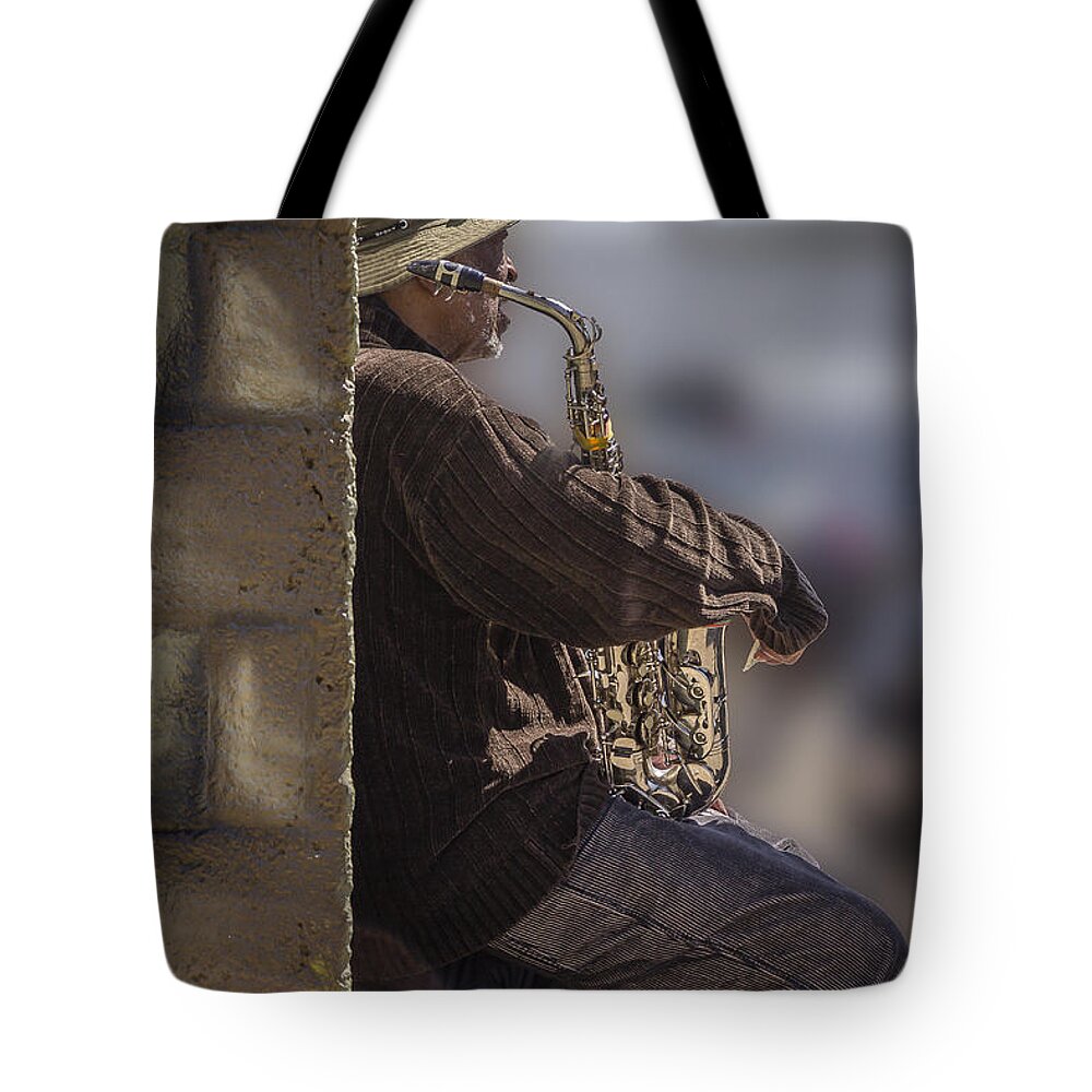 Saxophone Tote Bag featuring the photograph Saxophone Jazz Man by Joann Long