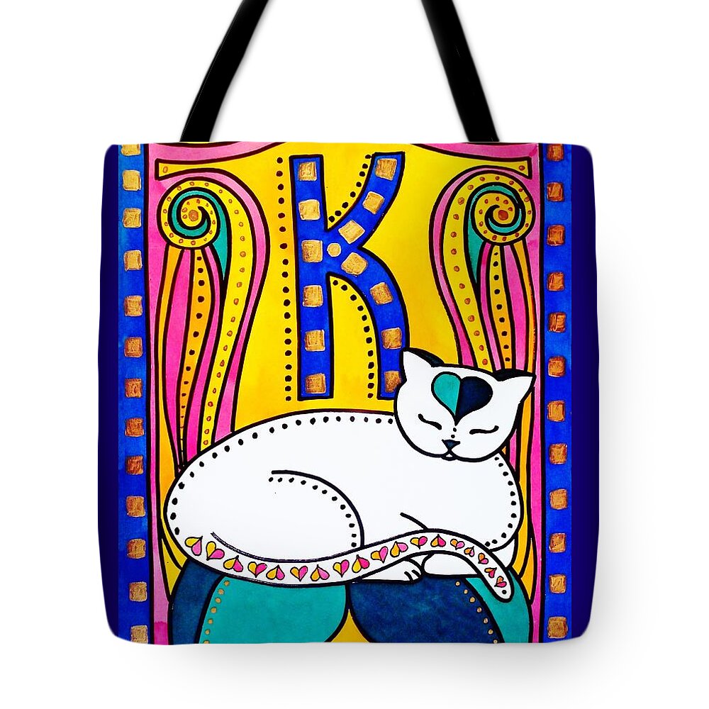Peace And Love Tote Bag featuring the painting Peace And Love - Cat Art by Dora Hathazi Mendes by Dora Hathazi Mendes