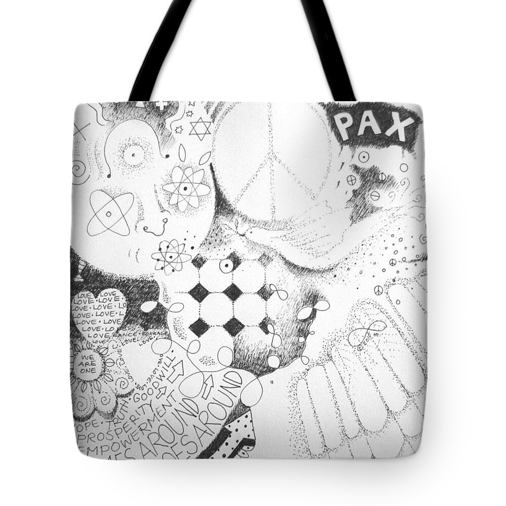 Peace Tote Bag featuring the drawing Peace Rules by Helena Tiainen