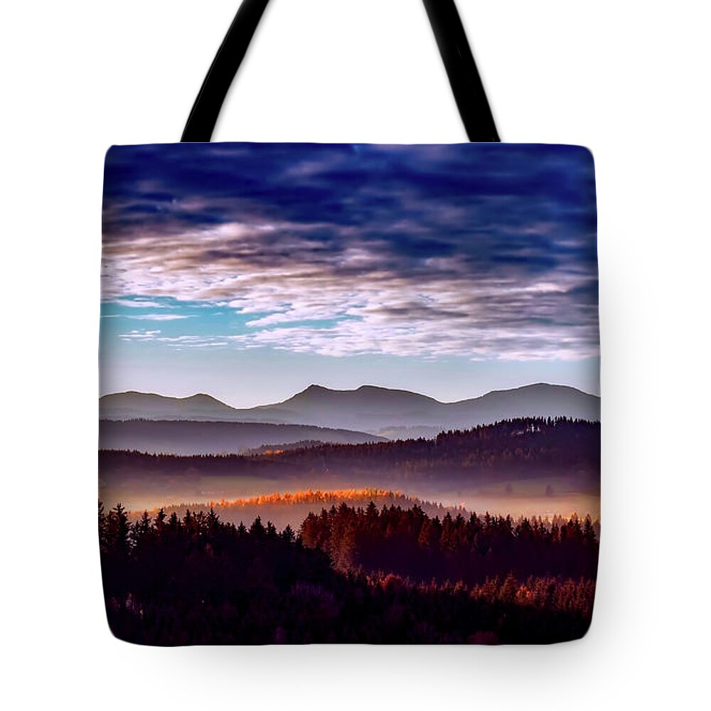 Autumn Tote Bag featuring the photograph Peaceful Dawn by Mountain Dreams