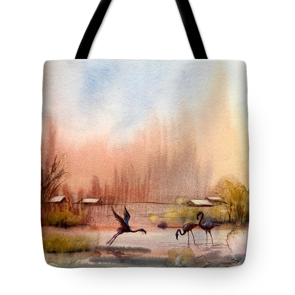 Serenity Tote Bag featuring the painting Peaceful evening by Katerina Kovatcheva