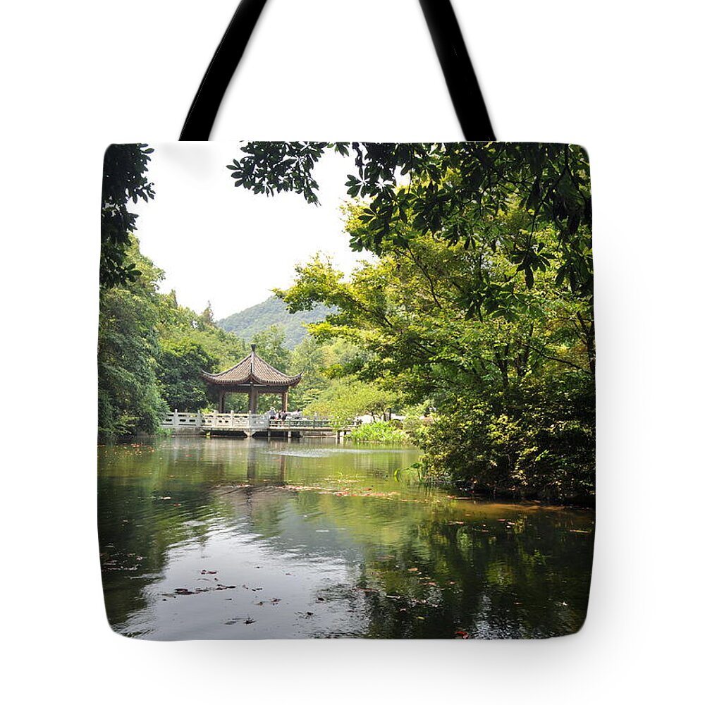 Lake Tote Bag featuring the photograph Peaceful Lake of Li'an Temple by Jason Chu