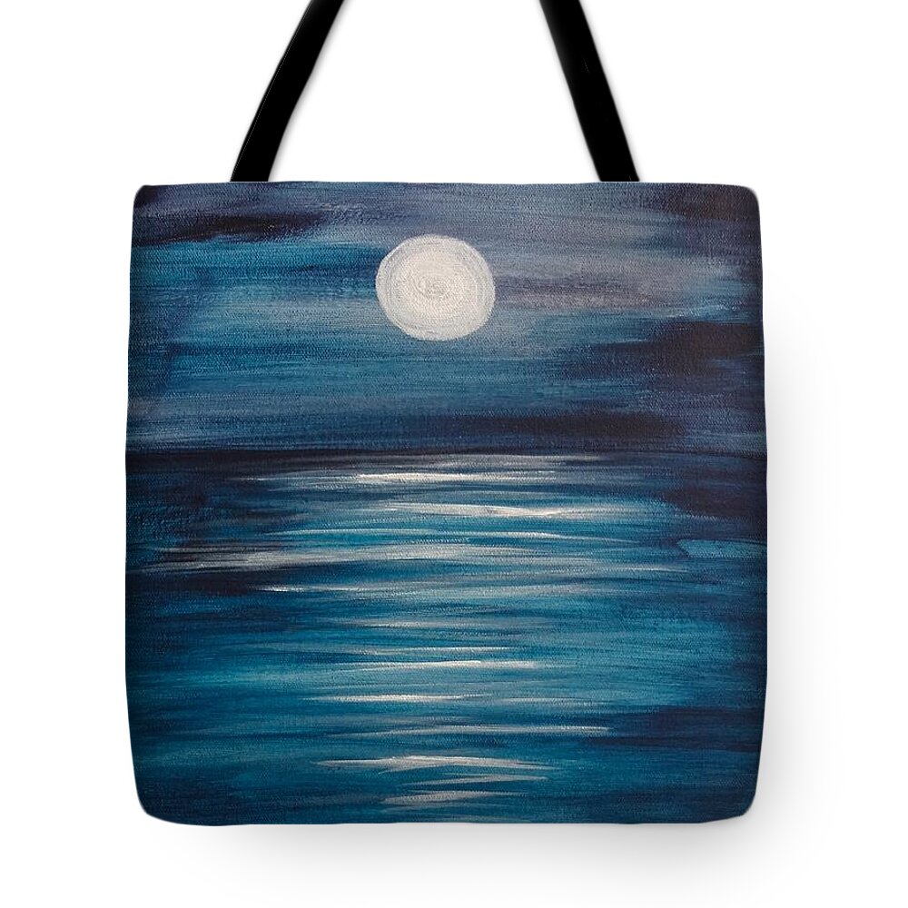 Peaceful Tote Bag featuring the painting Peaceful Moon at Sea by Michelle Pier
