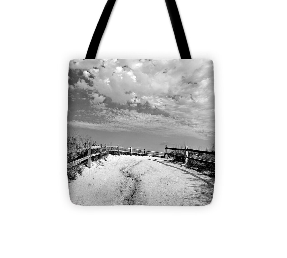 Peaceful Path Tote Bag featuring the photograph Peaceful Path BW by Dark Whimsy