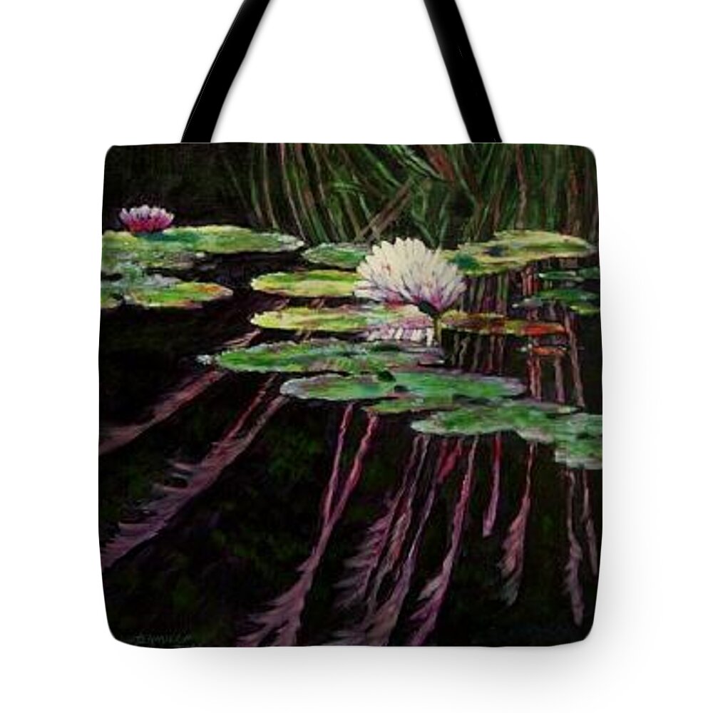 Quiet Pond With Water Lily And Reflections Missouri Botanical Garden Tote Bags