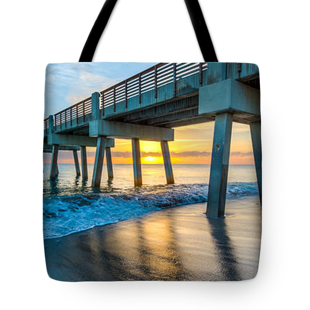 Beach Tote Bag featuring the photograph Peaceful Surf Panorama by Debra and Dave Vanderlaan