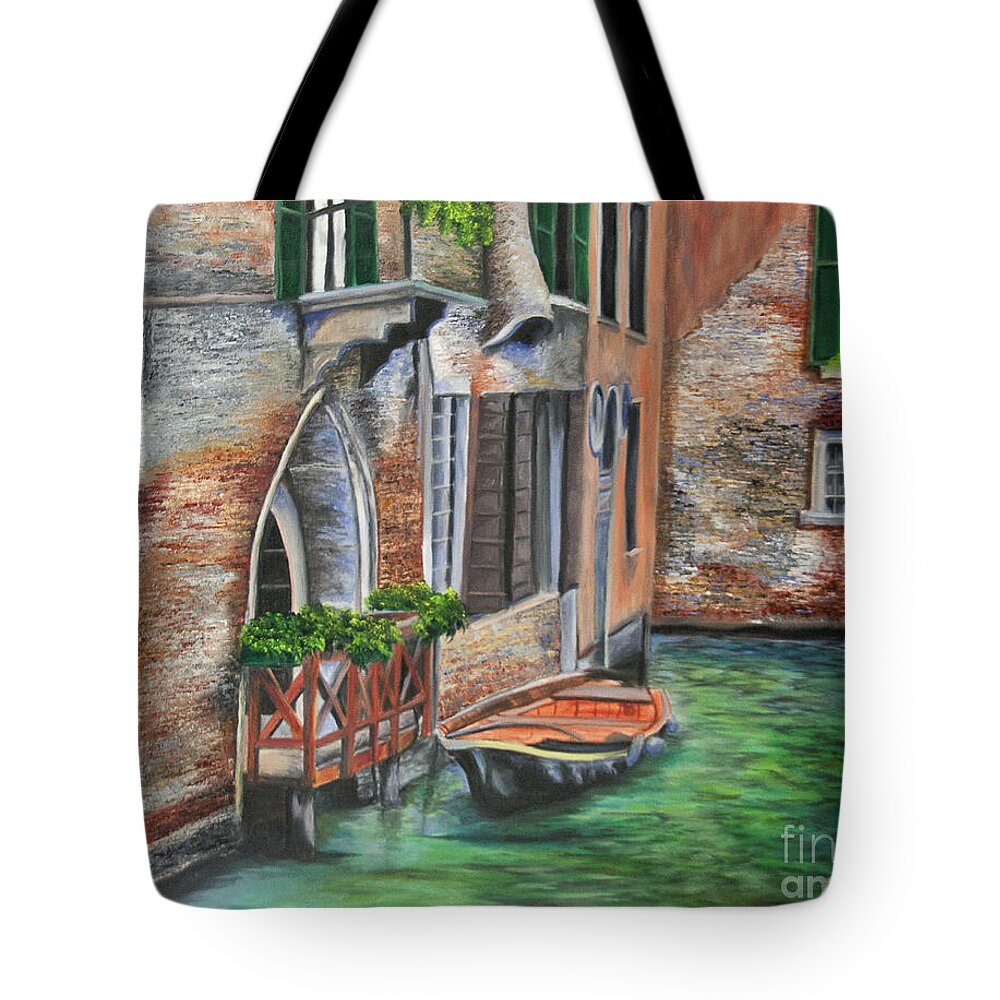 Venice Paintings Tote Bag featuring the painting Peaceful Venice Canal by Charlotte Blanchard