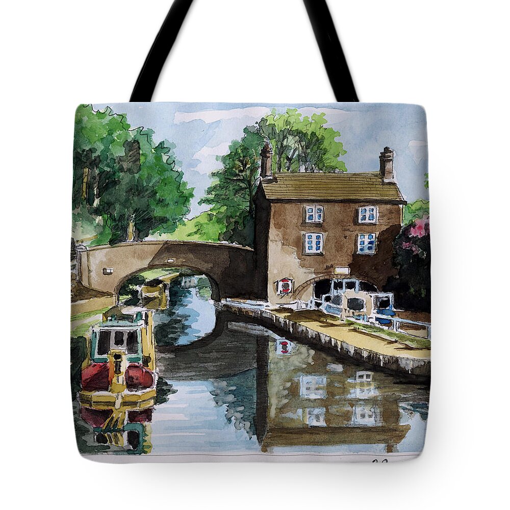 House Tote Bag featuring the painting Peacfull House On The Lake by Alban Dizdari