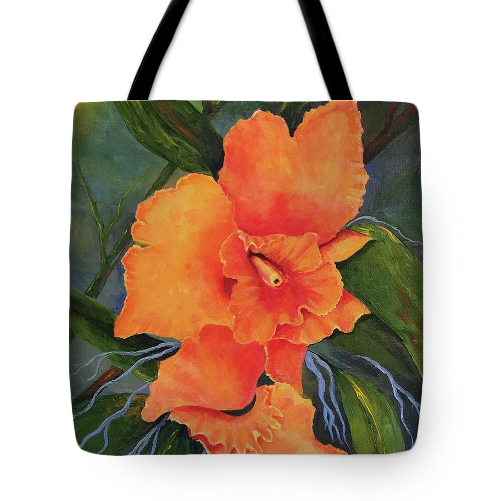 Orchid Tote Bag featuring the painting Peach Blush Orchid by Jane Ricker