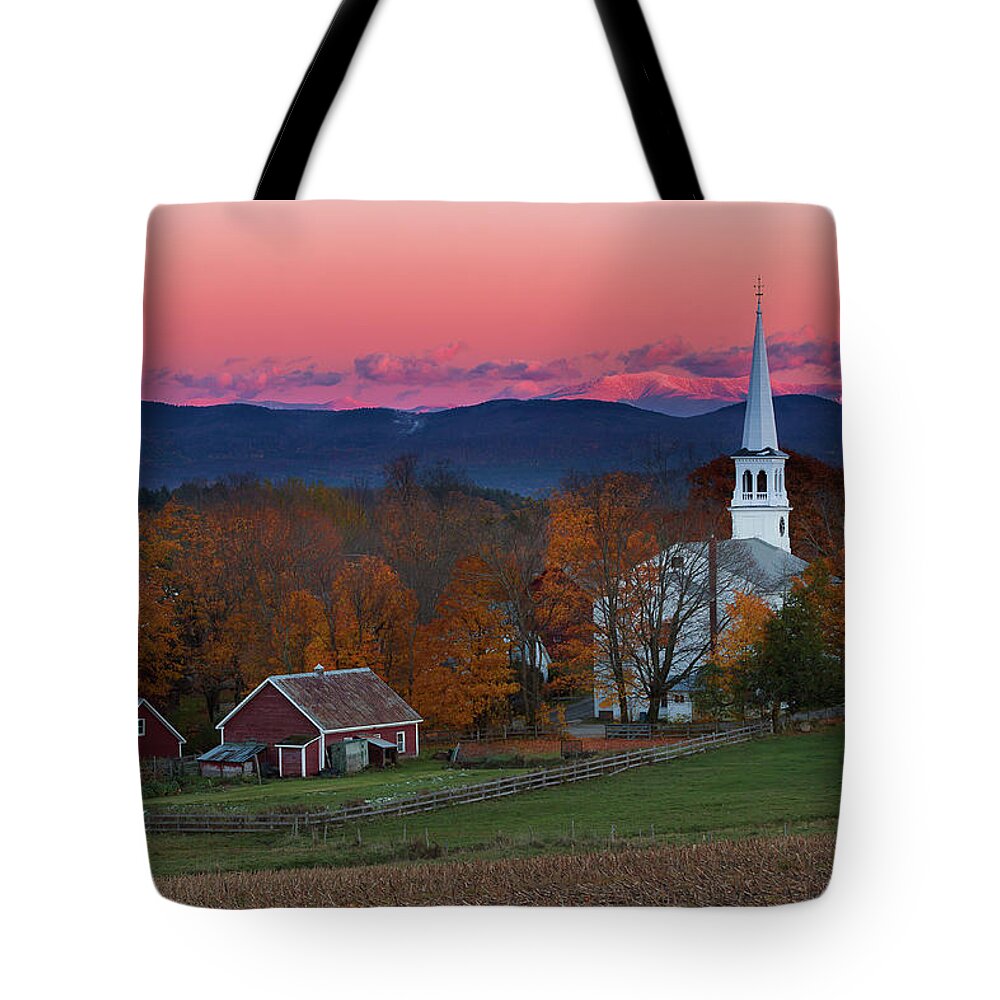 Vermont Tote Bag featuring the photograph Peacham Village Fall Evening by Tim Kirchoff