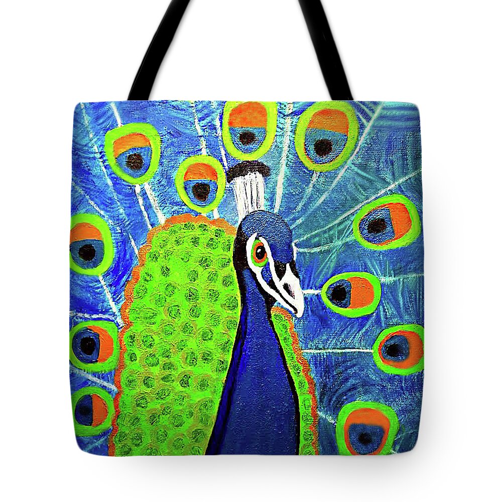 Peacock Tote Bag featuring the painting Peacock #3 by Margaret Harmon