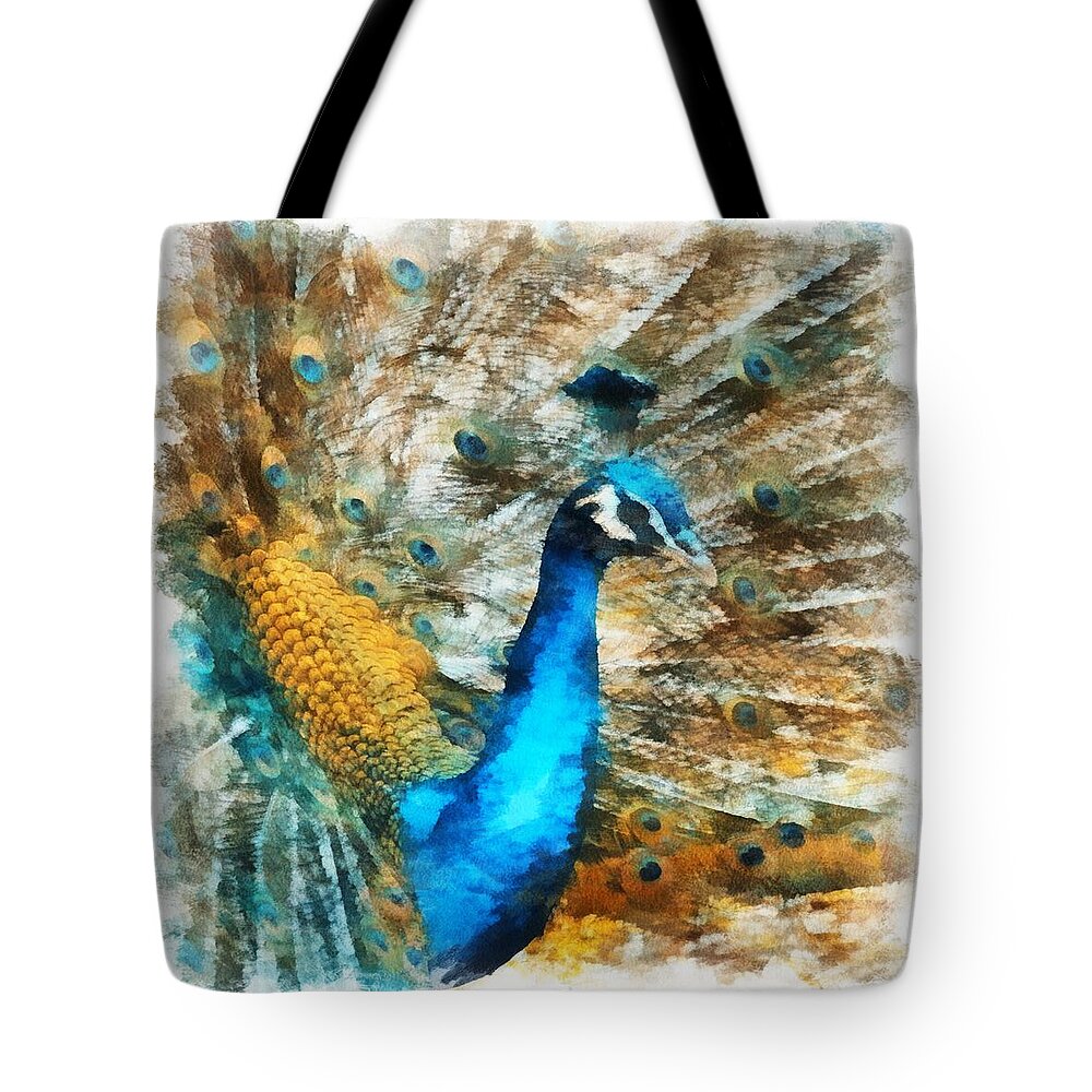 Bird Tote Bag featuring the digital art Peacock by Charmaine Zoe